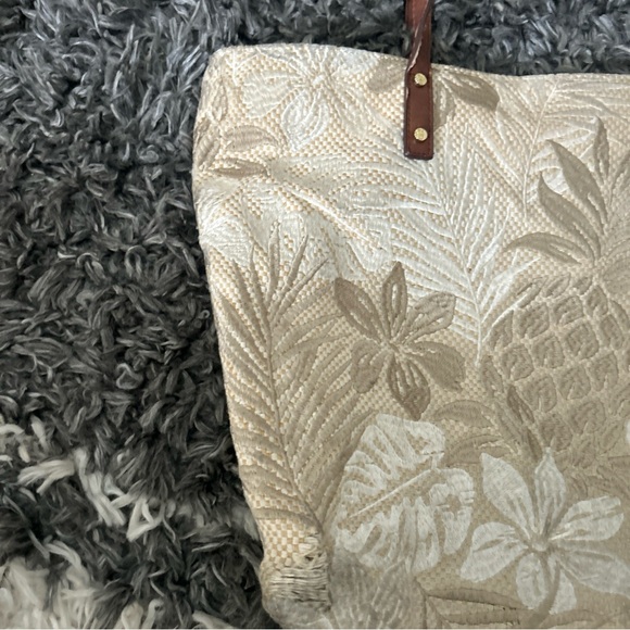 Vintage Tommy Bahama Palm Tree Tropical Print & Leather Trim Shoulder Bag 18x13 - Picture 9 of 12